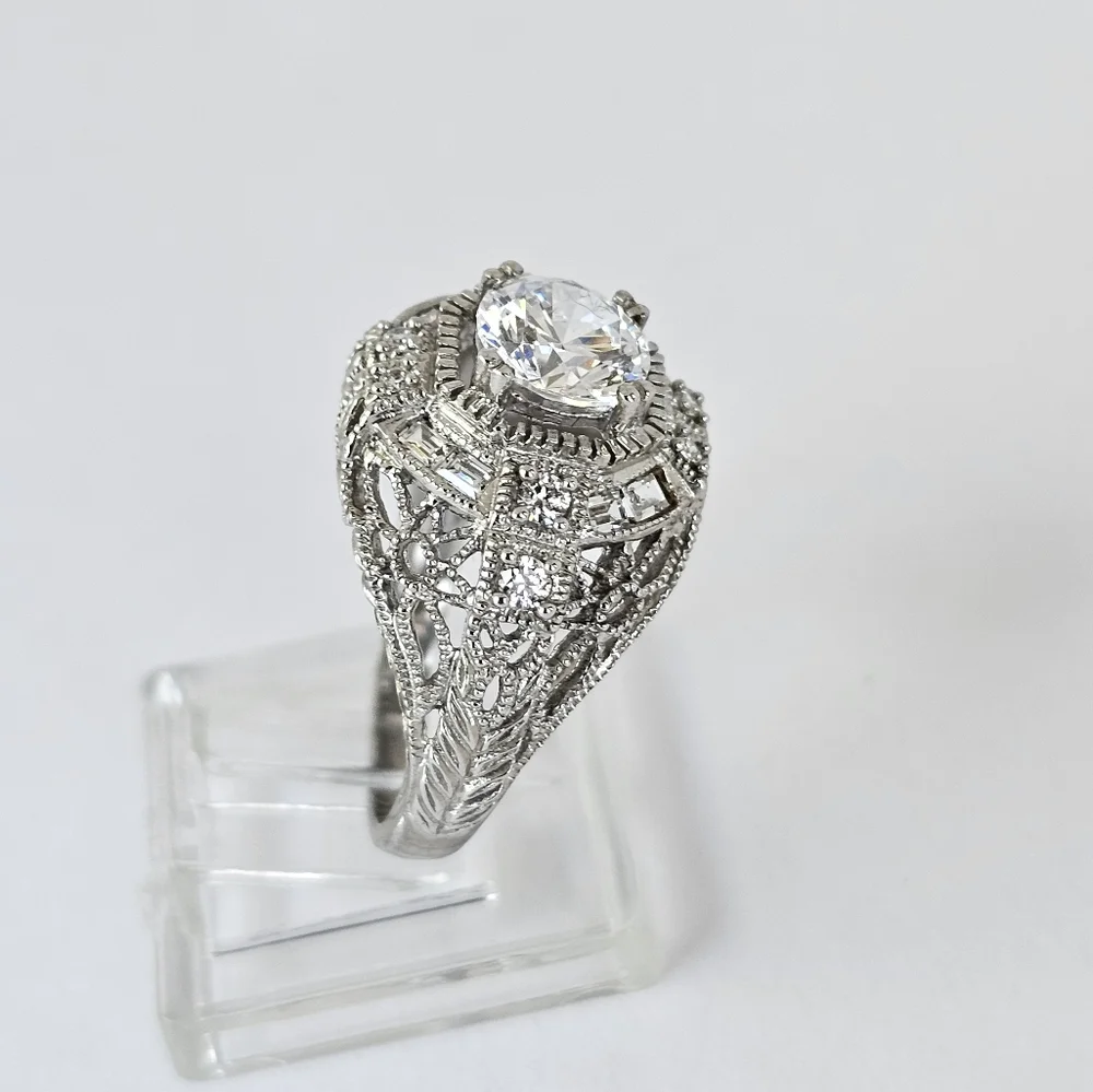 Authentic Victoria Wieck Art Deco Diamonique Ring Sterling Silver Size 7 - Picture 4 of 14